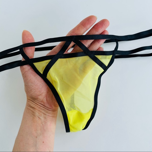 Yellow Mesh G-String with Black Detailing - Picture 9 of 16